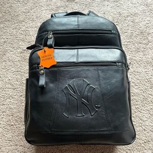 Yankees Black Leather Backpack